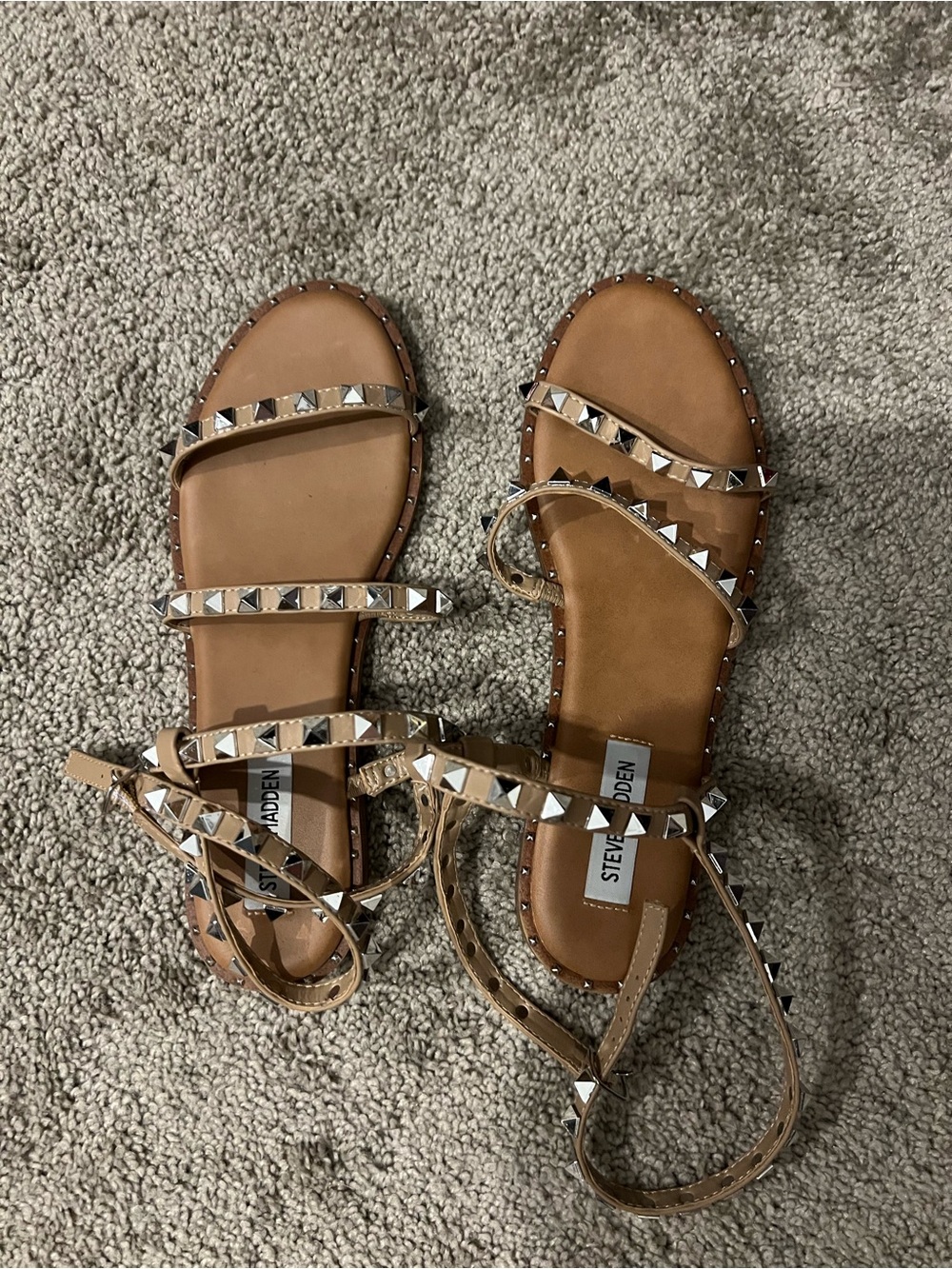 Steve Madden Tan Studded Strappy Flat Sandals